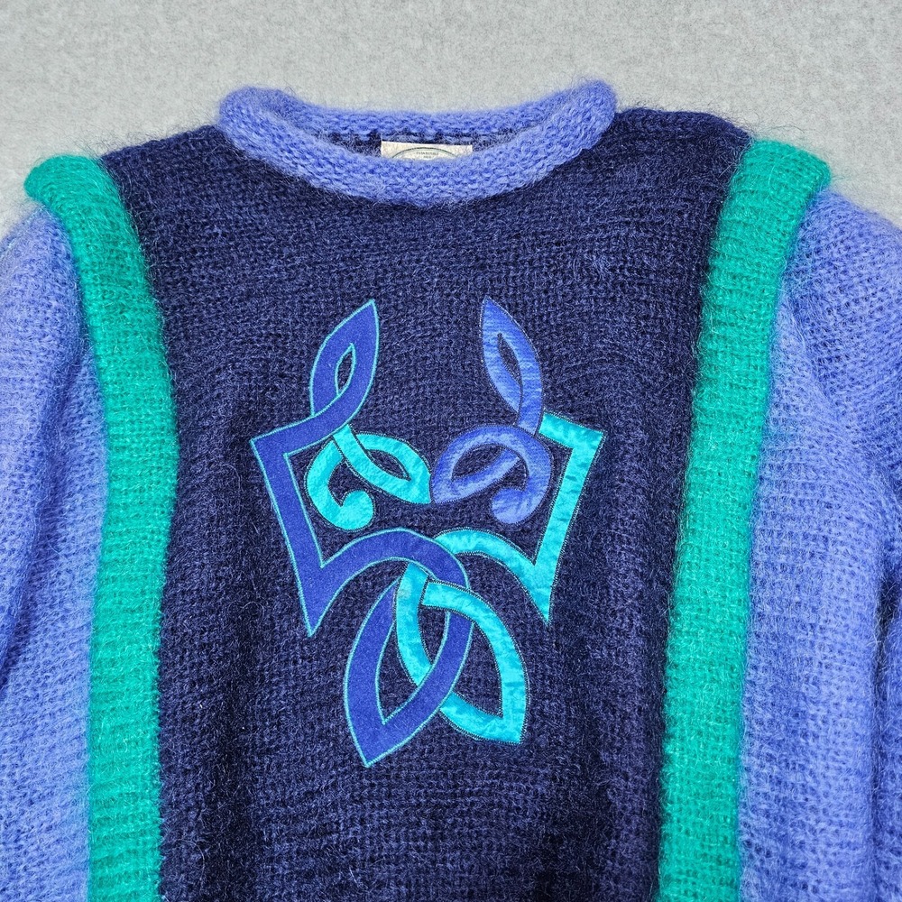 Vintage Blarney Woolen Mills Ireland Sweater Size L Mohair 80s Colorblock Fuzzy - Picture 8 of 14